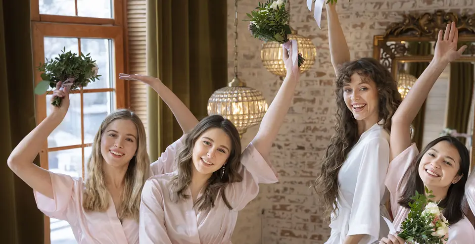 EVJF : les amies de la mariée avec des bouquets